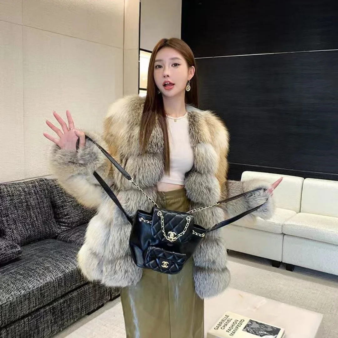고급 여성용 겨울 코트, V넥 미디 길이, 골든 아일랜드 폭스 퍼 프린트 패턴, 캐주얼 아우터웨어, 패셔너블하고 따뜻함
