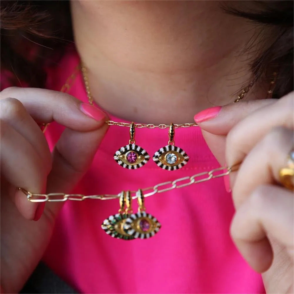 New Goth Turquoise White Opal Evil Eye Pendant Necklace Colour Enamel Shiny Zircon Geometric Choker Natural Stone Turkey Jewelry