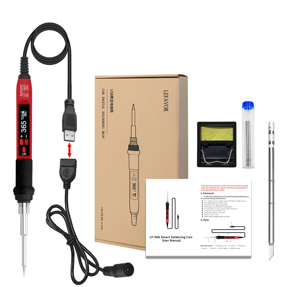 미니 전기 납땜 인두 스테이션, 온도 조절 가능, 야외 DIY 납땜 도구, 65W USB 디지털 납땜 인두