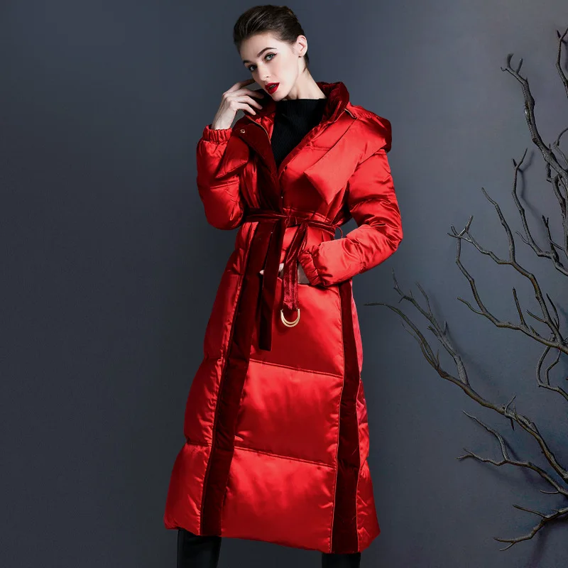 

Parka Feather Woman Long Down Jackets Luxury Women's Quilted Jacket Puffer 2022 Fall Winter Casual Fashion Hooded Coat Red Black
