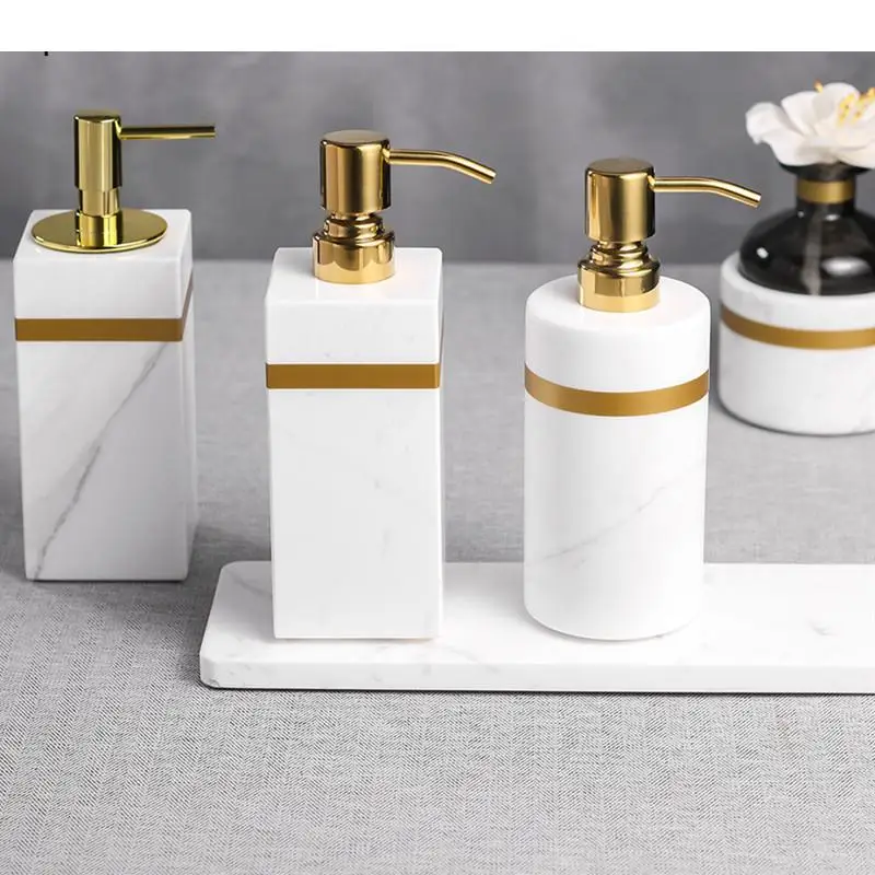 

Nordic Soap Dispenser Natural Marble Home Bathroom Shampoo Shower Gel Bottles Sanitizer Bottles Container Kitchen Accessories