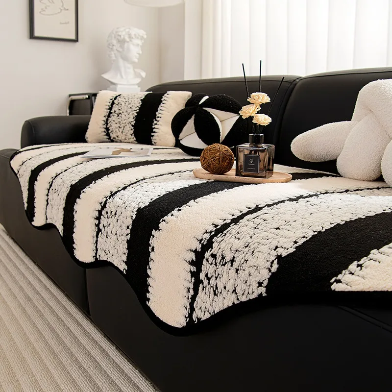 Special Shaped Striped Sofa Cover All-season Universal Soft Plush Couch Covers Living Room Decor Anti Slip Furniture Slipcover