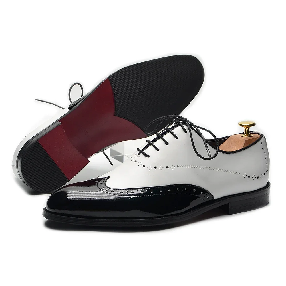 Formal Oxfords Shoes for Men White Black Real Cow Patent