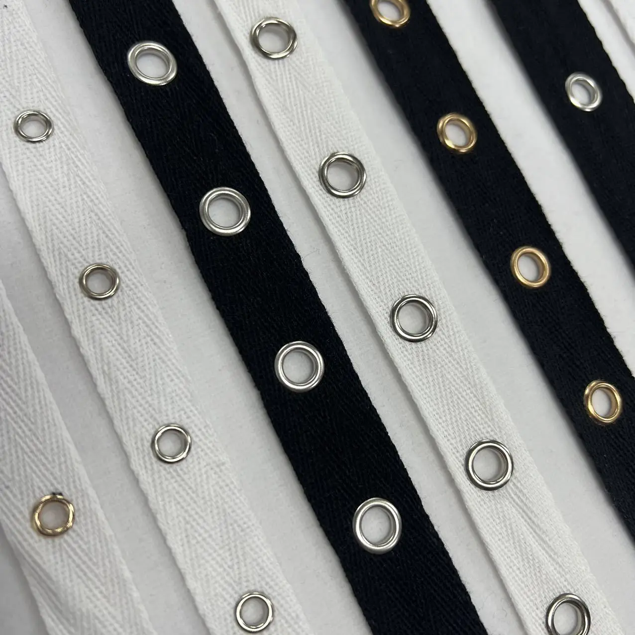 Quality Width 10/15mm Cotton fabric with Silver color Garment Eyelets Grommet Tape Webbing tape DIY for shoes cloth cotton fabric