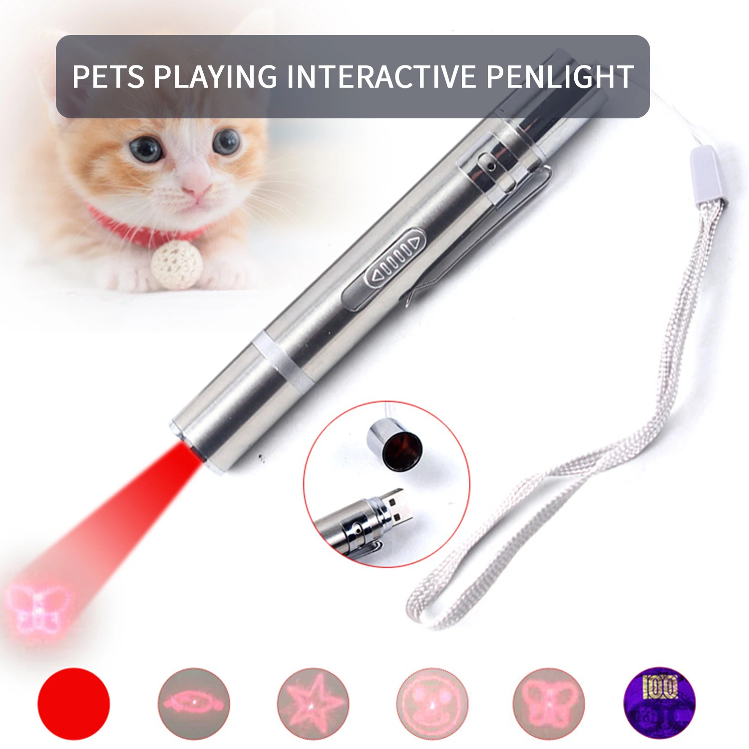 Cat Toy Interactive Penlight for Indoor Cats Dog Chaser Toys Small Light Wand Toy for Pets Playing Training Exercise Entertain