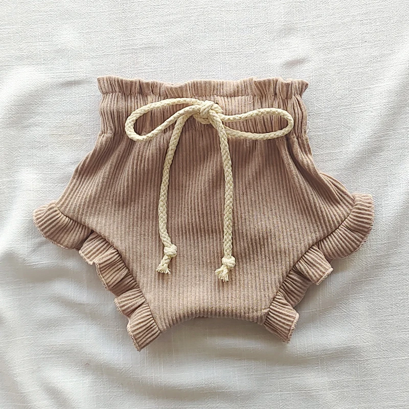 Cotton Shorts Fashion Solid Color Ribbed Cotton Waffle Shorts for Baby Boys Girls Summer Clothes With Tight Belt Lace