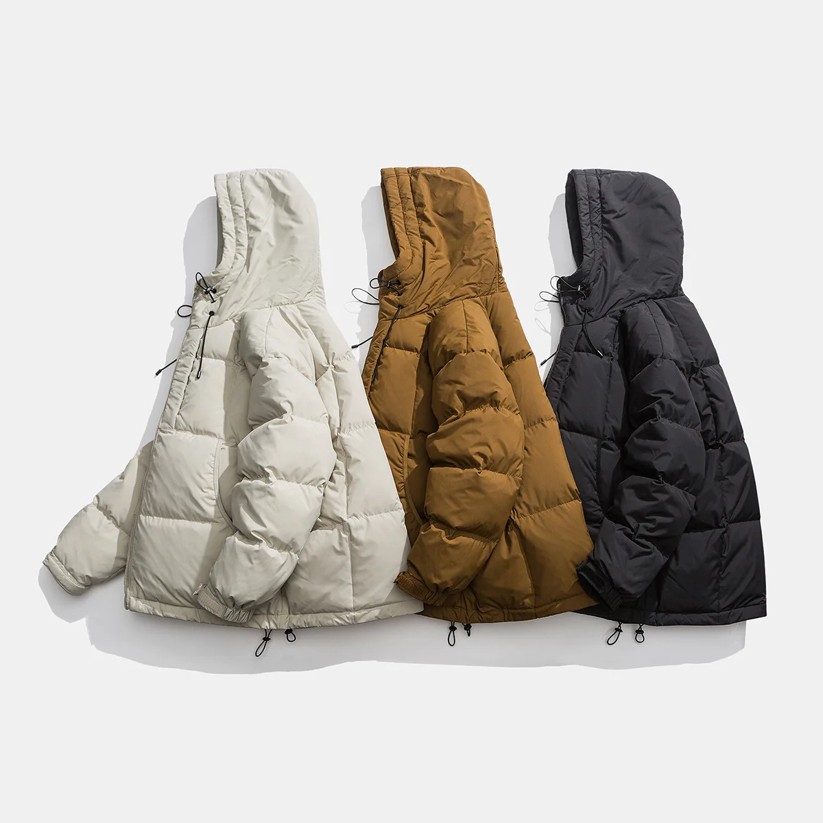 Vintage winter Japanese outdoor workwear hooded versatile trendy down jacket couple solid color jacket