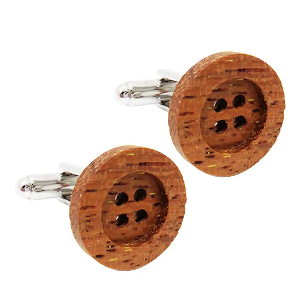 Men Novelty Business Wooden Button Cufflinks Vintage Wedding Gift
