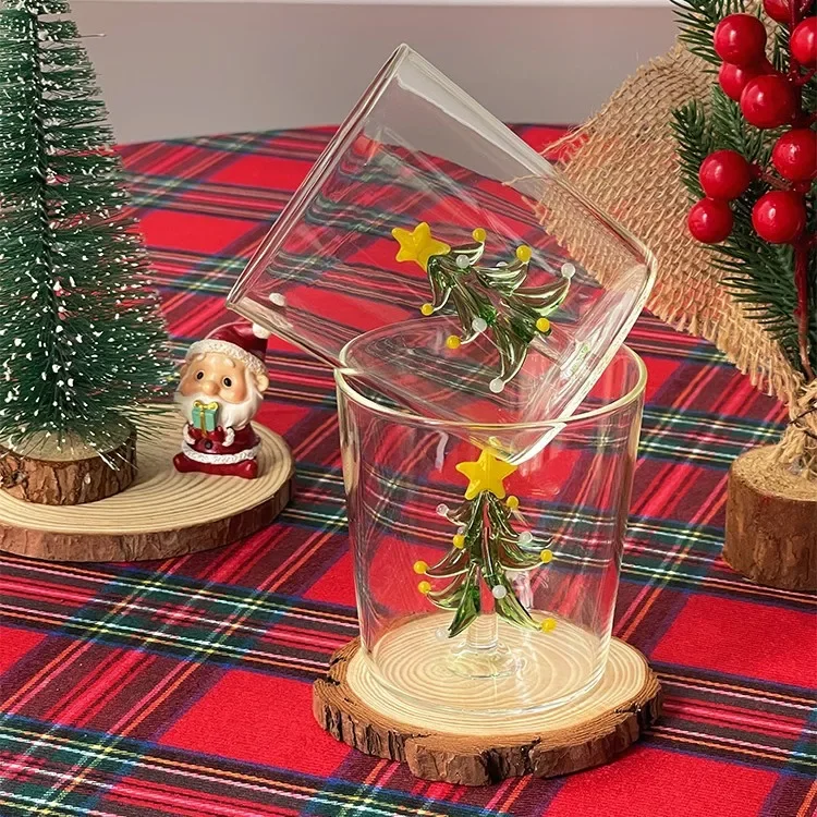Christmas Glass Cup Antler Santa Claus Reindeer Body Mugs