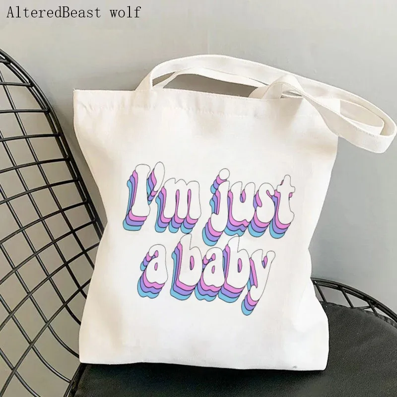 

Women Shopper Bag I’m just a baby Printed Bag women Shopping Bag Canvas Shopper Bag girl handbag Tote Bag Shoulder Lady Bag