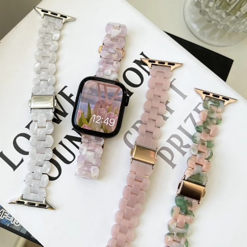 애플 워치 밴드용 수지 팔찌, 아이워치 시리즈 8 울트라 7 SE 교체용, 44mm, 40mm, 45mm, 41mm, 38mm, 42mm