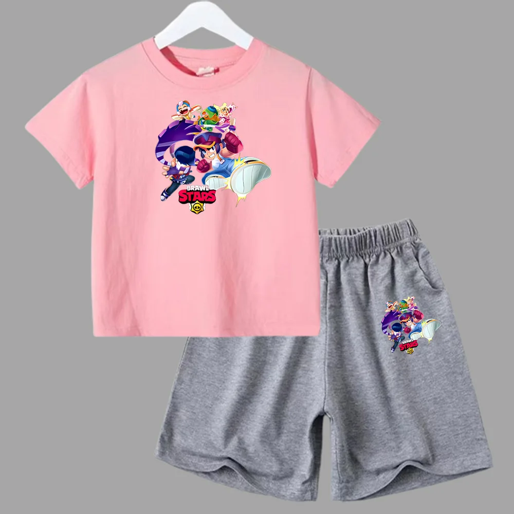 thumbnail image 1 of Conjunto de 2 piezas de camiseta y pantalones cortos de algodón para adolescentes y niños, juego de lucha, ropa deportiva de manga corta de verano para niño y niña, 1 of 5