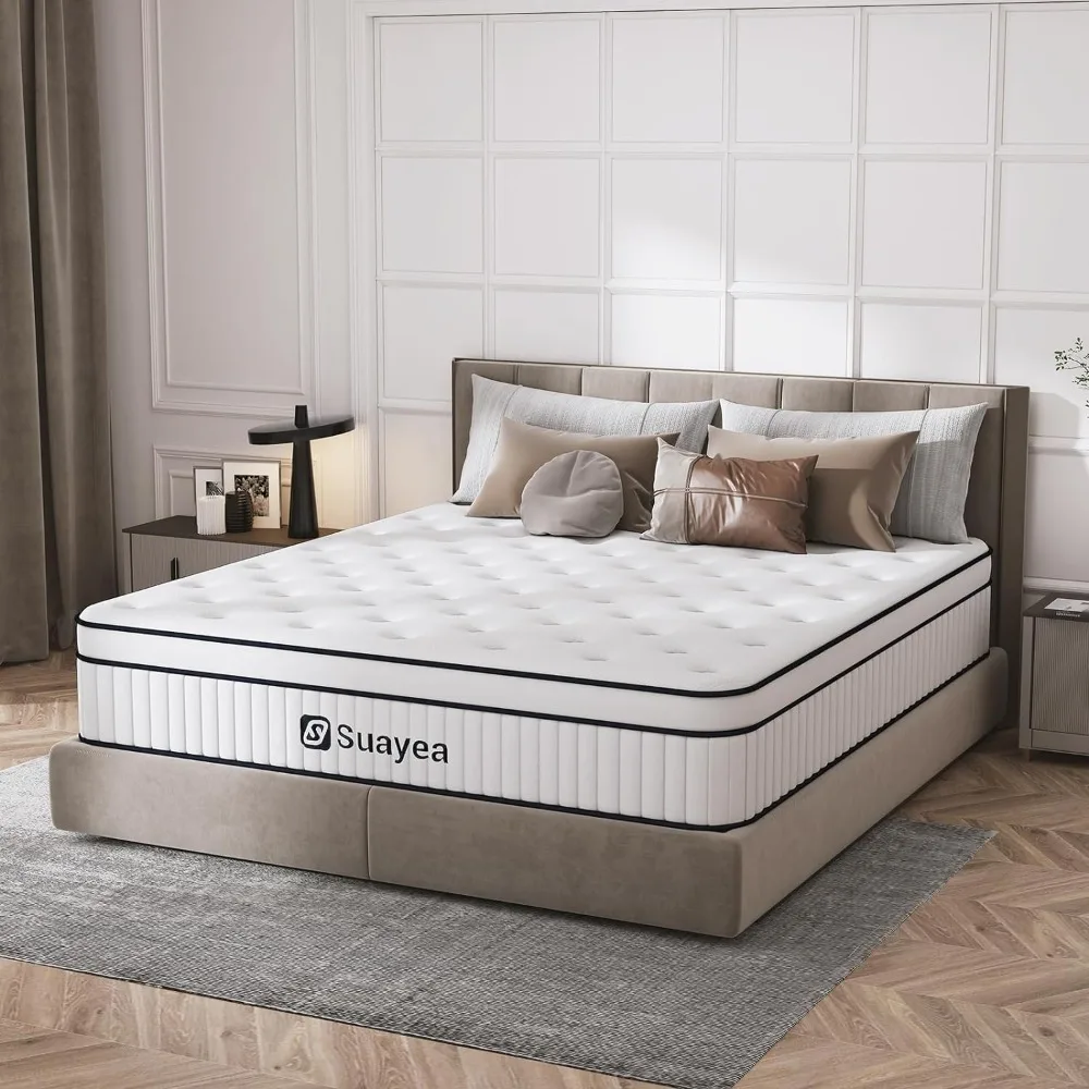 

King Mattress, 12 Inch King Size Mattress in a Box, (Upgraded Strength) Hybrid Matterss King with Pocket Spring and Soft Foam