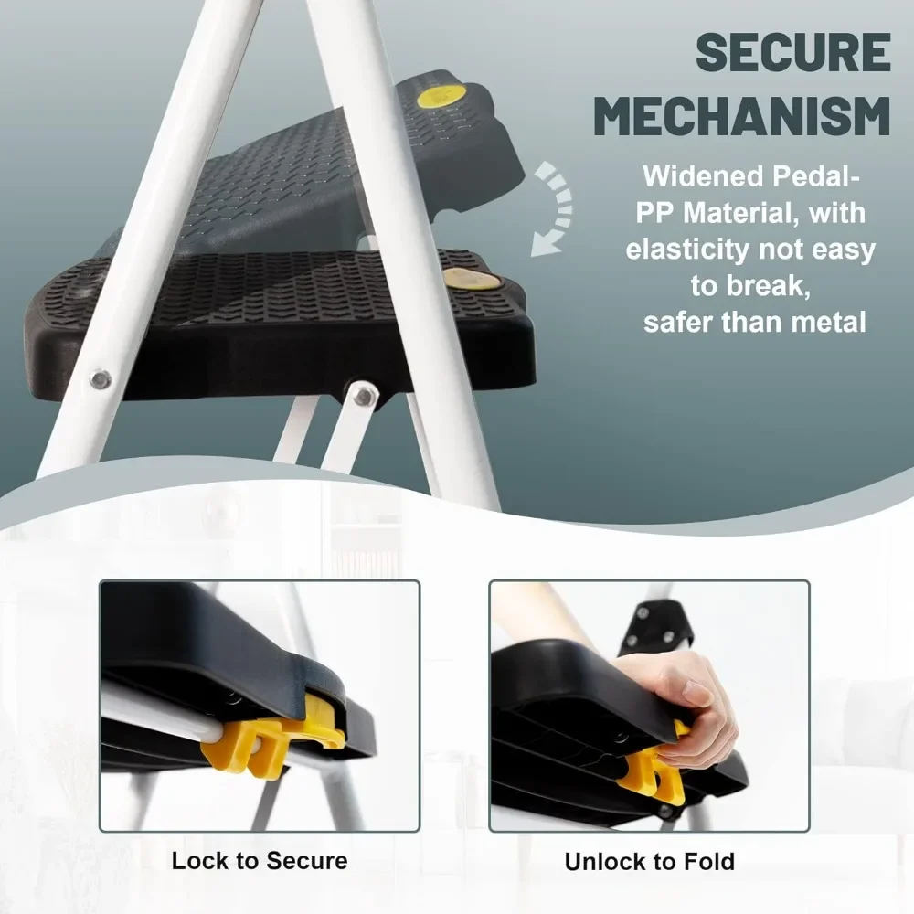 3 Step Ladder Folding Step Stool for Adults with Handle Lightweight 500lbs Capacity For Kitchen& Household