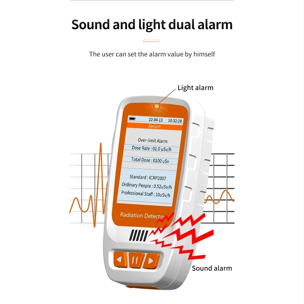 HFS-20 Handheld Geiger Counter Nuclear Radiation Detector Color Screen High Precision X &beta; &gamma;-ray Tester Dosimeter Alarm Settings