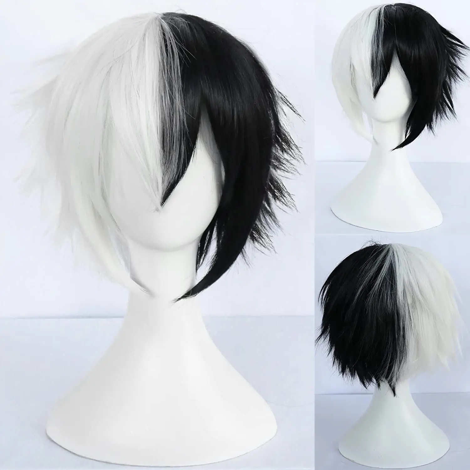 Multi-Color Wigs Short Straight Cosplay Wig White and Black Synthetic Wigs for Movie Costume Wig for Halloween Party