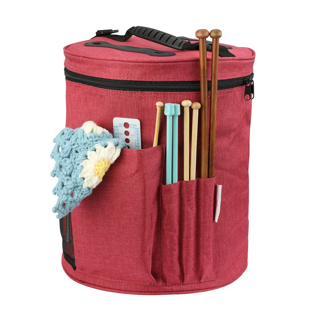 Large Capacity Crochet Bag: Yarn Storage, Knitting Needle Organizer, Crochet Tote Bag with Front Pocket for Yarn, Hooks, Needles