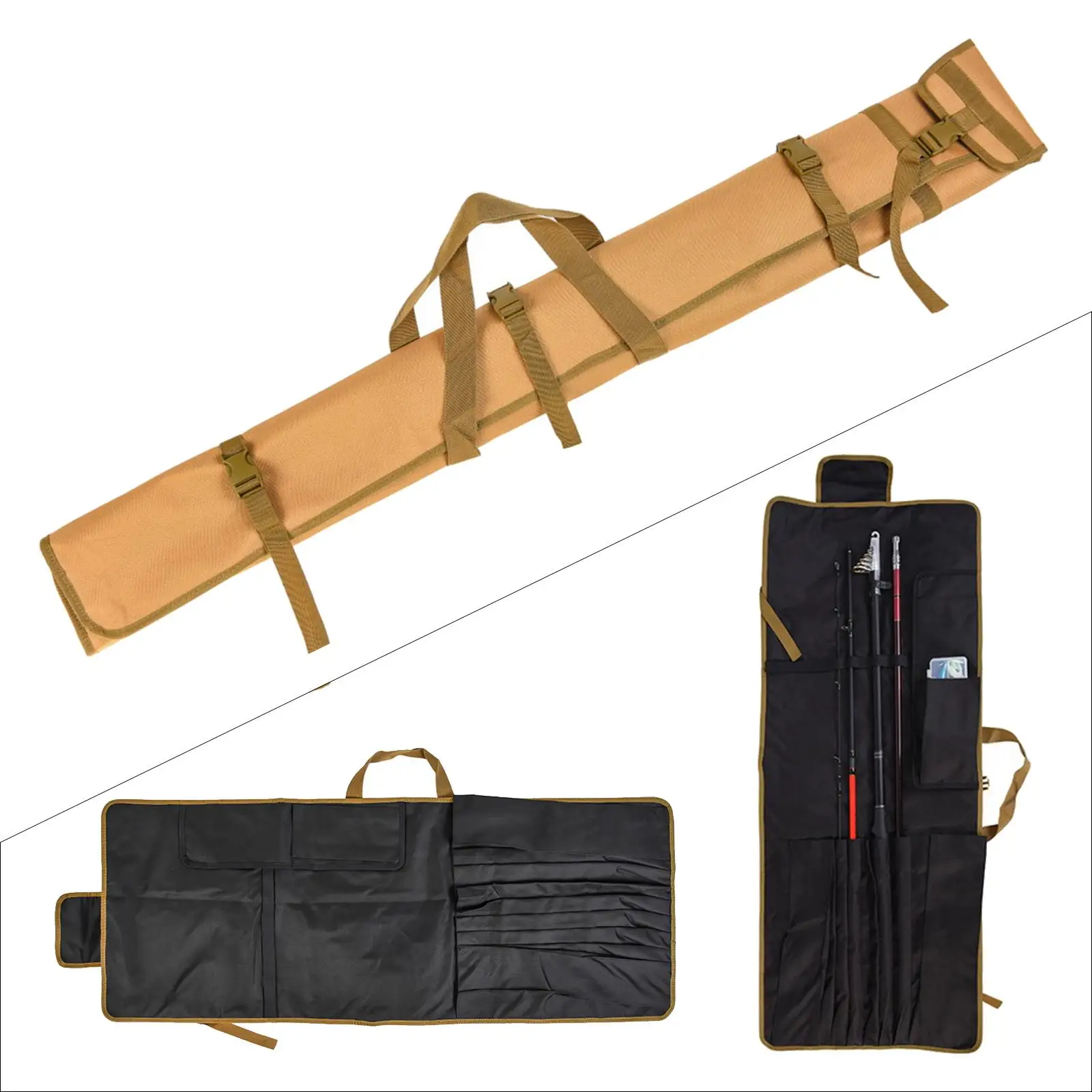 Fishing Rod Bag Oxford Canvas Storage Bag Foldable Fishing Rod Roll Bag for Outdoor