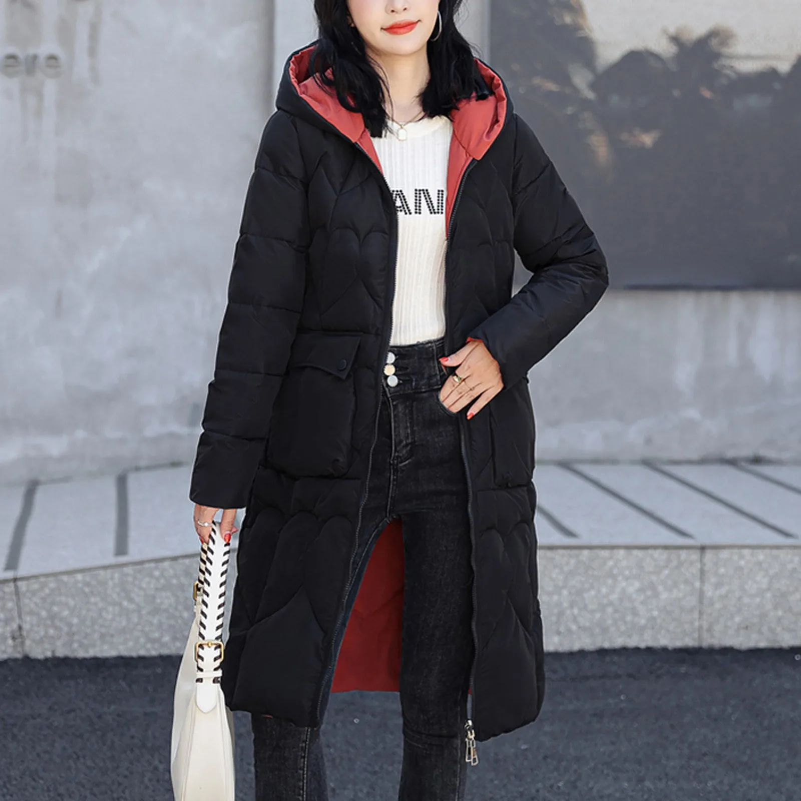 

2023 Winter Jacket Women Parka Casual Solid Pocket Hooded Thick Warm Long Female Coat Korean Style Down Cotton Jacket Parkas