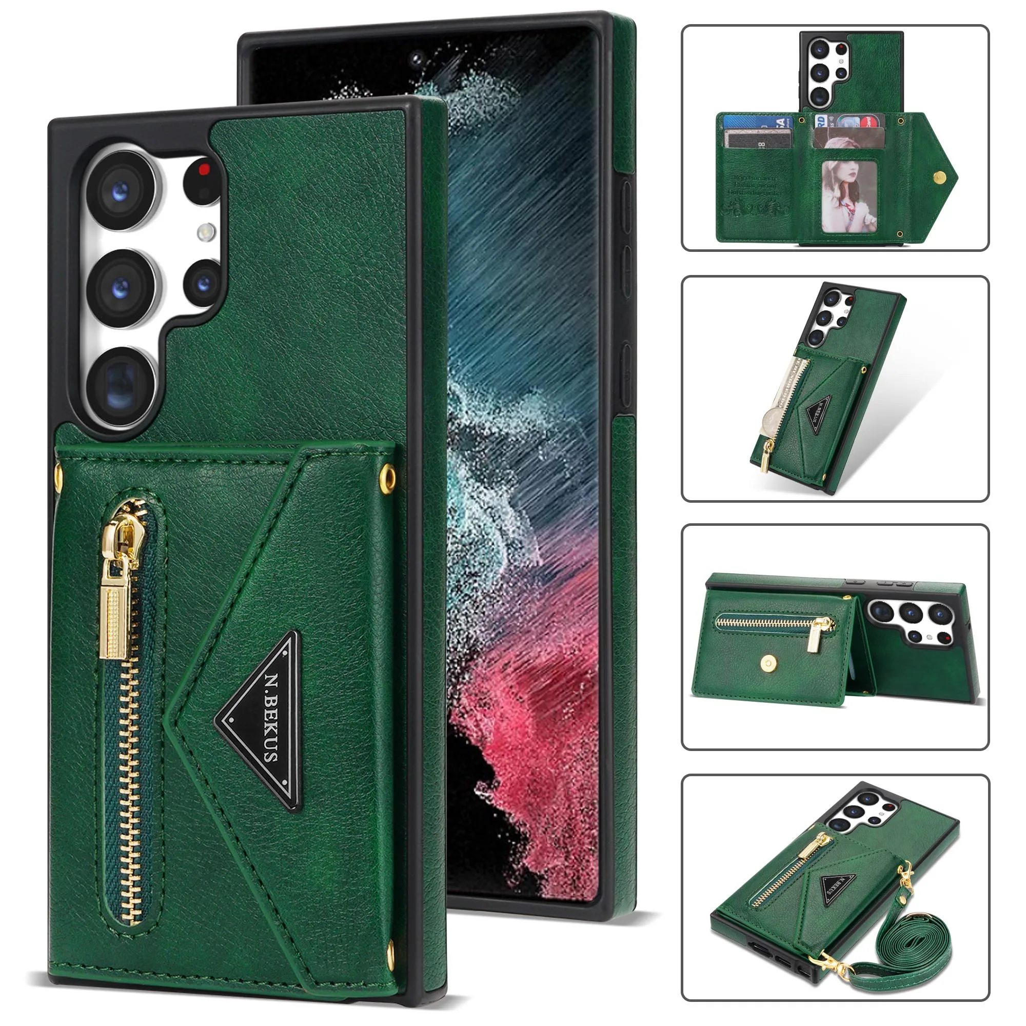 

Zipper Leather Wallet Case for Samsung Galaxy S22 S23 Plus Ultra 5G Crossbody Lanyard Fashion Protection S23Ultra Card Bag Cover