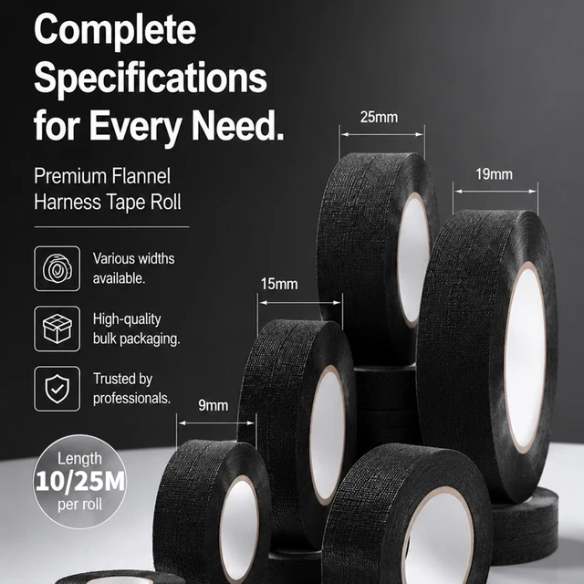 10/25 Meters Heat Resistant Flame Retardant Cloth Tape Coroplast Adhesive Wire Harness Loom Protection For Car Cable Wiring 2