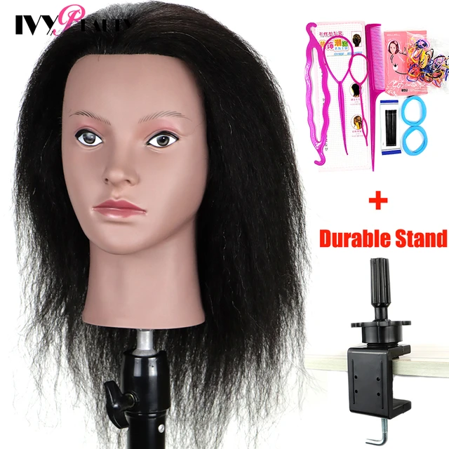 African Training Mannequin Head And Real Hair With Wig Stand Tipod Holder  For Hairstyling Braiding Barber Hairdressing Doll Head - AliExpress