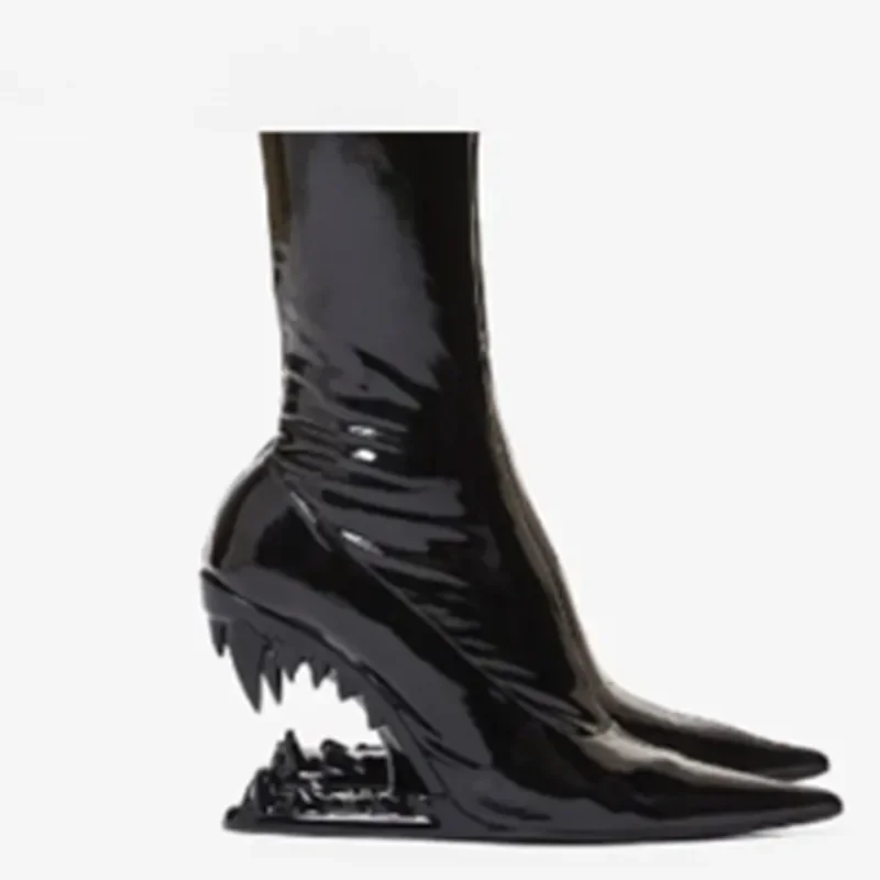 European and American Knee-length Thigh Women's Boots Fashion Pointed Side Zipper Teeth High Heels Show Patent Leather Boots women high heel boots