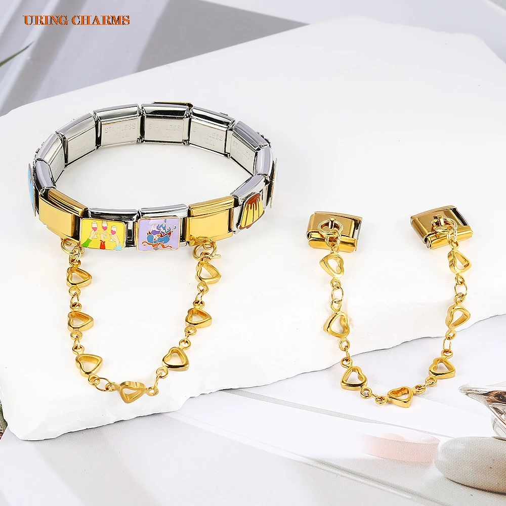 URING 16-Stil Herz-Hängekette, italienischer Charms-Link, passend für 9 mm Armbänder, Edelstahl, DIY-Herstellung von Perlen, Schmuck für Frauen – Detail 7