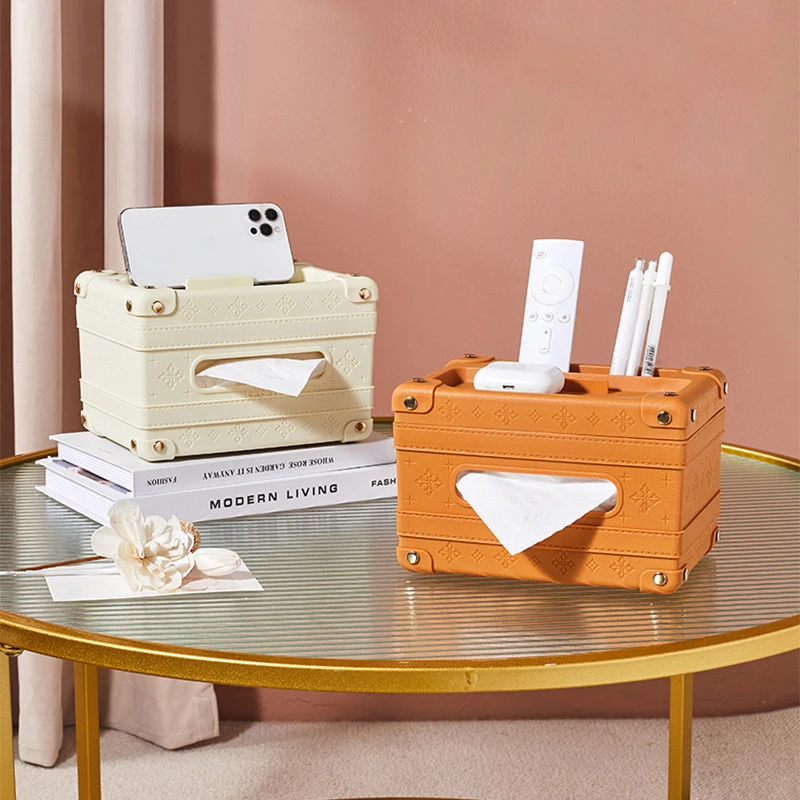 

Desktop Tissue Box Multifunction Paper Case Holder Makeup Organizer Napkin Holder Phone Remote Control Holder Home Office Decor