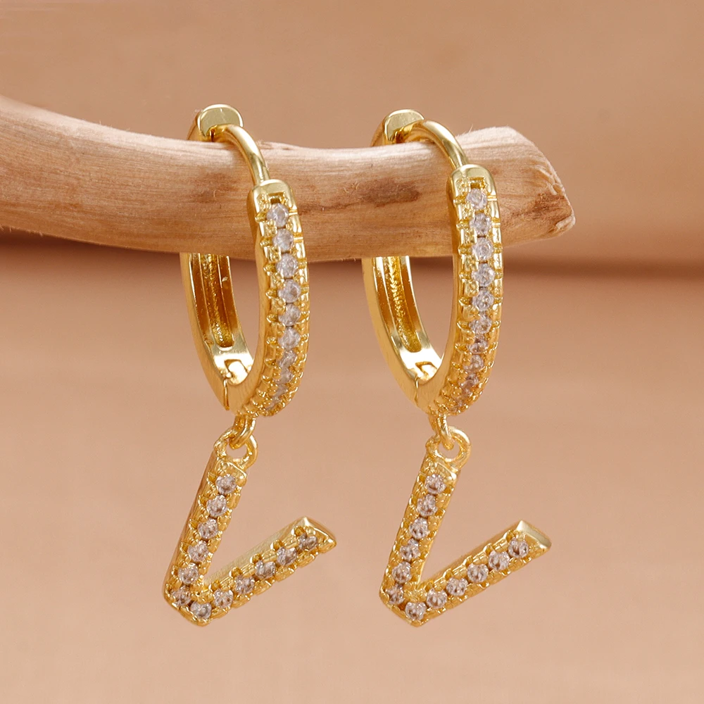Nidin Hot Sale Initial A-Z Letters Mini Small Hoop Earrings Gold Color Zircon Jewelry Alphabet Fashion Christmas New Year Gift