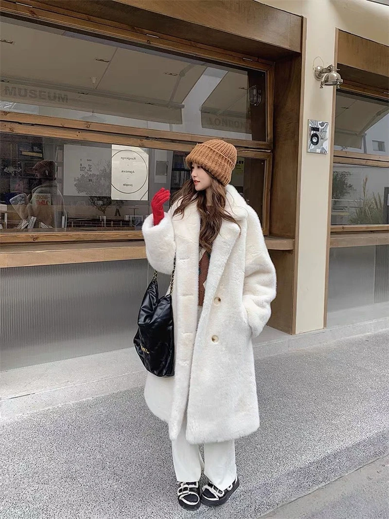 2025 Autumn Winter New Loose Environmentally Friendly Rabbit Fur fur Coat Long Thick Warm Temperament Loose Suit Collar Coat
