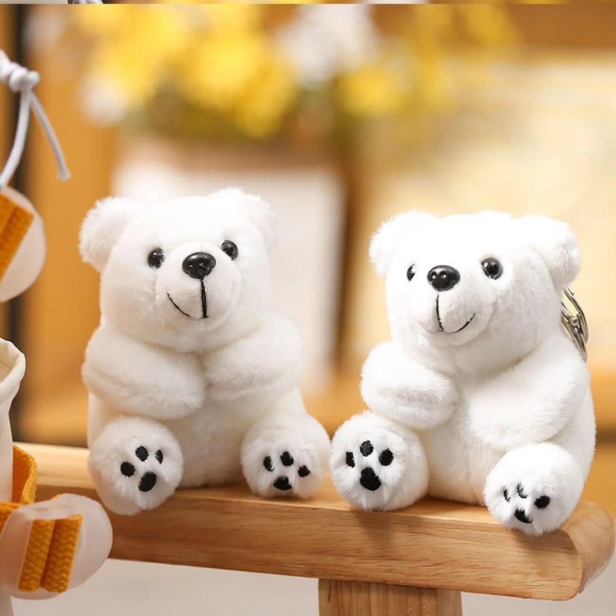 12cm Kawaii Mini Cute White Bear Plush Keychain Toys Soft Cotton Key Chain Toy for Girls and Kids