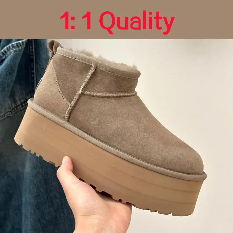 

Natural Sheepskin Snow Boots Mini Classic Short Boots 5cm Thick Sole Real Wool Thick Sole Cotton Boots