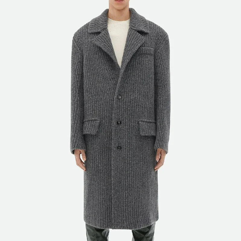 

NIGO Men's Autumn And Winter Solid Color Lapel Single Breasted Wool Knit Long Straight Jacket Ngvp #nigo7572