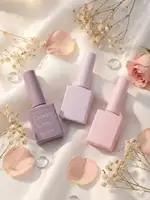 Lot de 3 vernis gel 15 ml, série rose clair et violet, style macaron doux, rose clair et violet clair, UV LED, doux et romantique 4