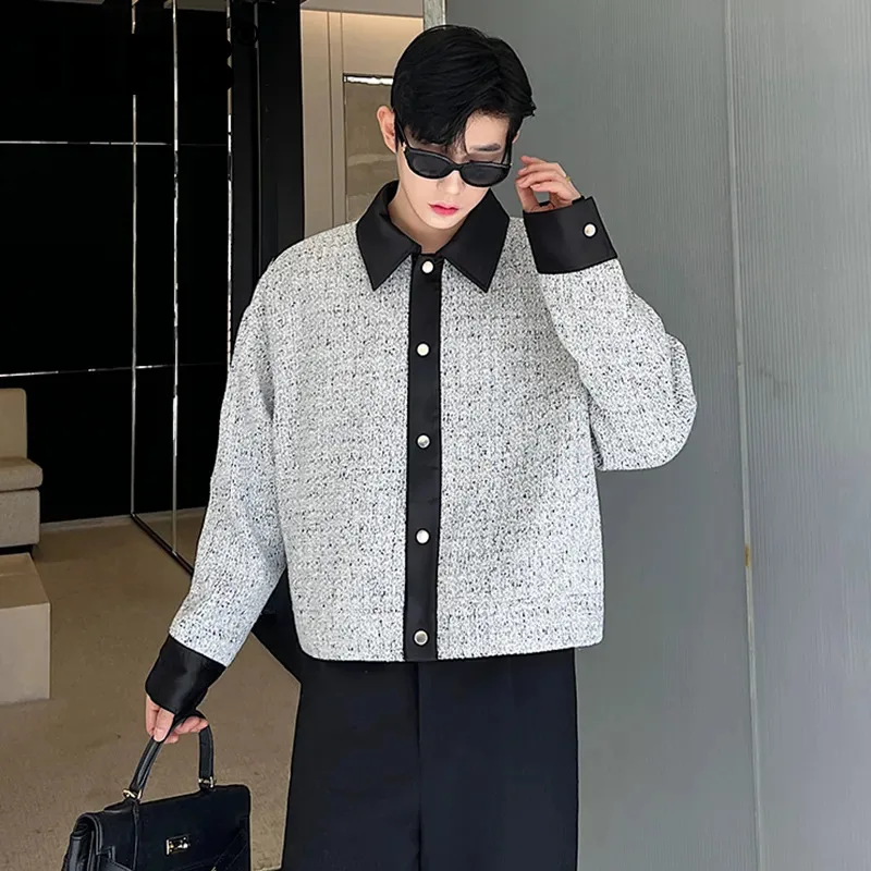 

IEFB Fashion Korean Style Jackets Trend Men Clothing Double Sided Satin Patch Short Coat Stylish 2023 New Male Outerwear 9C2703