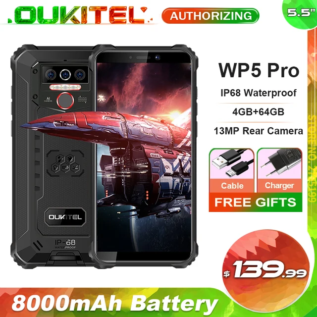 OUKITEL WP5 Pro 8000mAh robusto telefono cellulre 4GB 64GB 5.5 Android 10.0 13MP fotocmer posteriore IP68 Smrtphone impermebile|Cellphones|  
