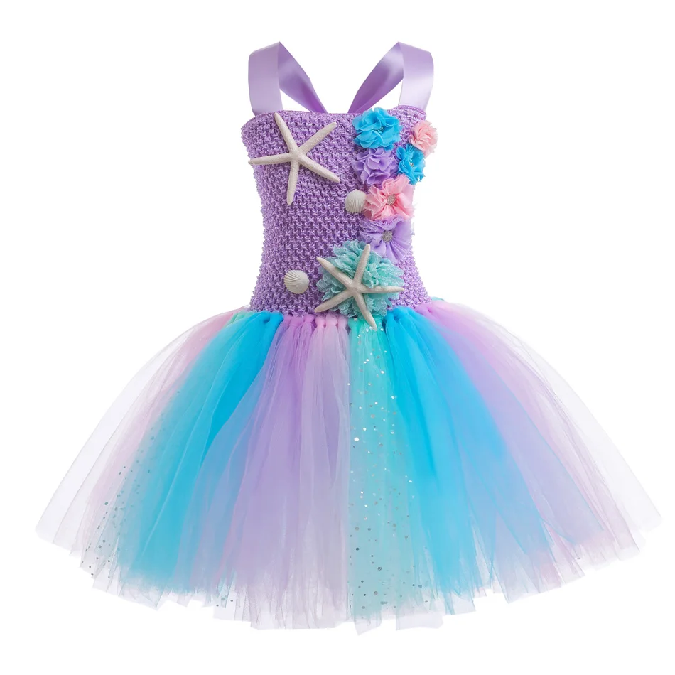 Girls Mermaid Tutu Dress Princess Birthday Party Dresses For Girls Starfish Halloween Cosplay Kids Mermaid Costumes