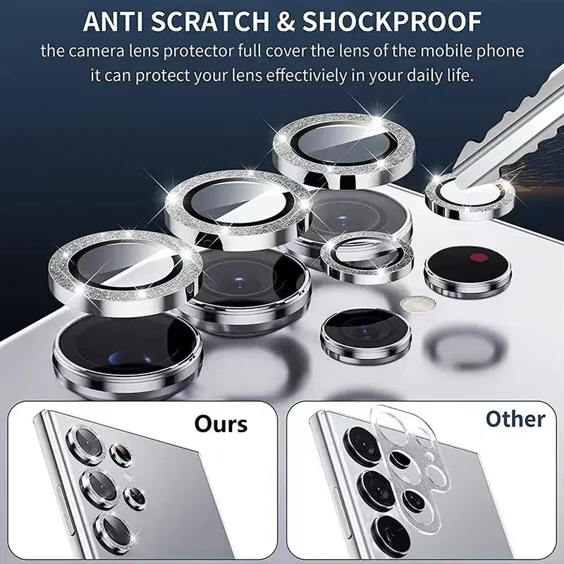 Diamond Camera Lens Protector with Full Coverage and Metal Ring