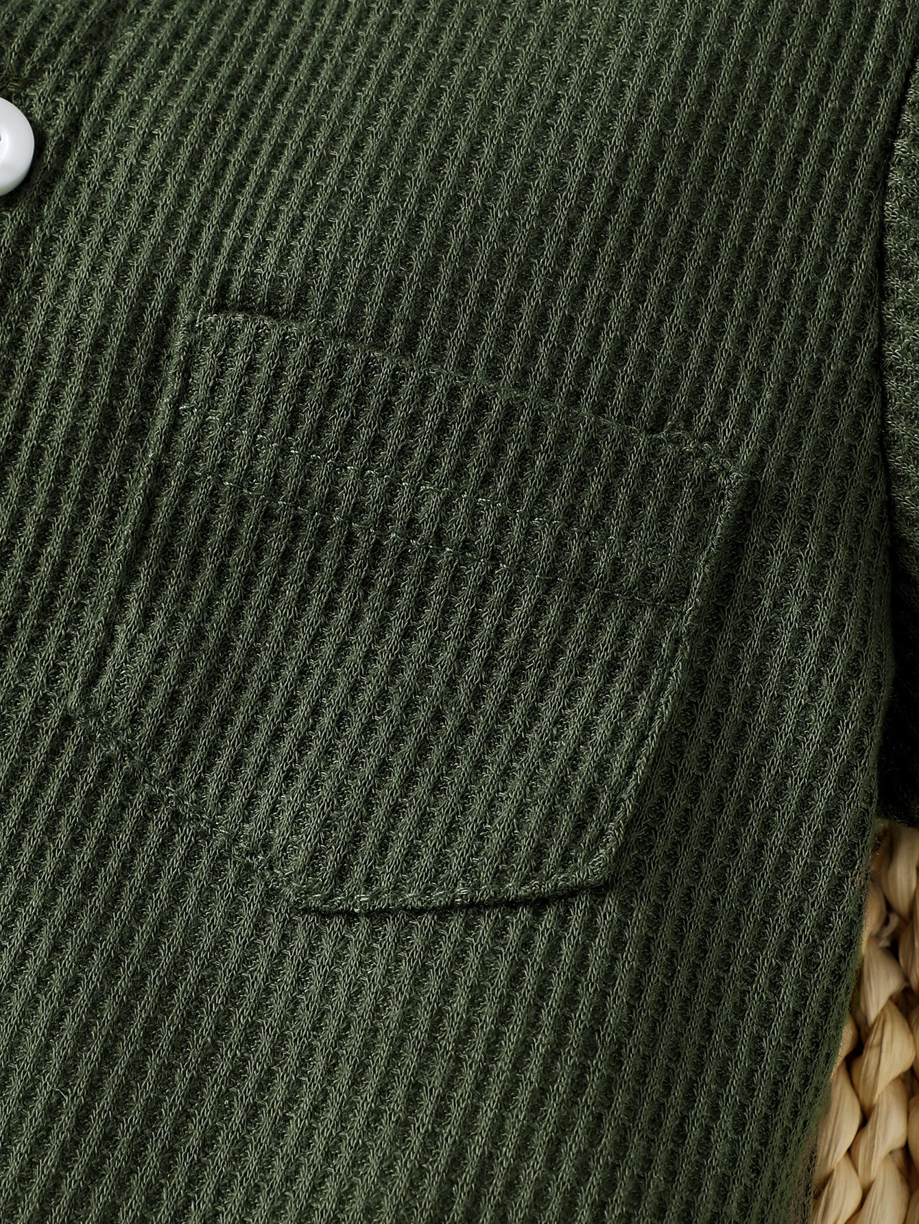 남아용 카키 세트 스몰 스탠딩 칼라, 브레스트 반팔 티셔츠, 상의 + 반바지, 패션 2 종 세트