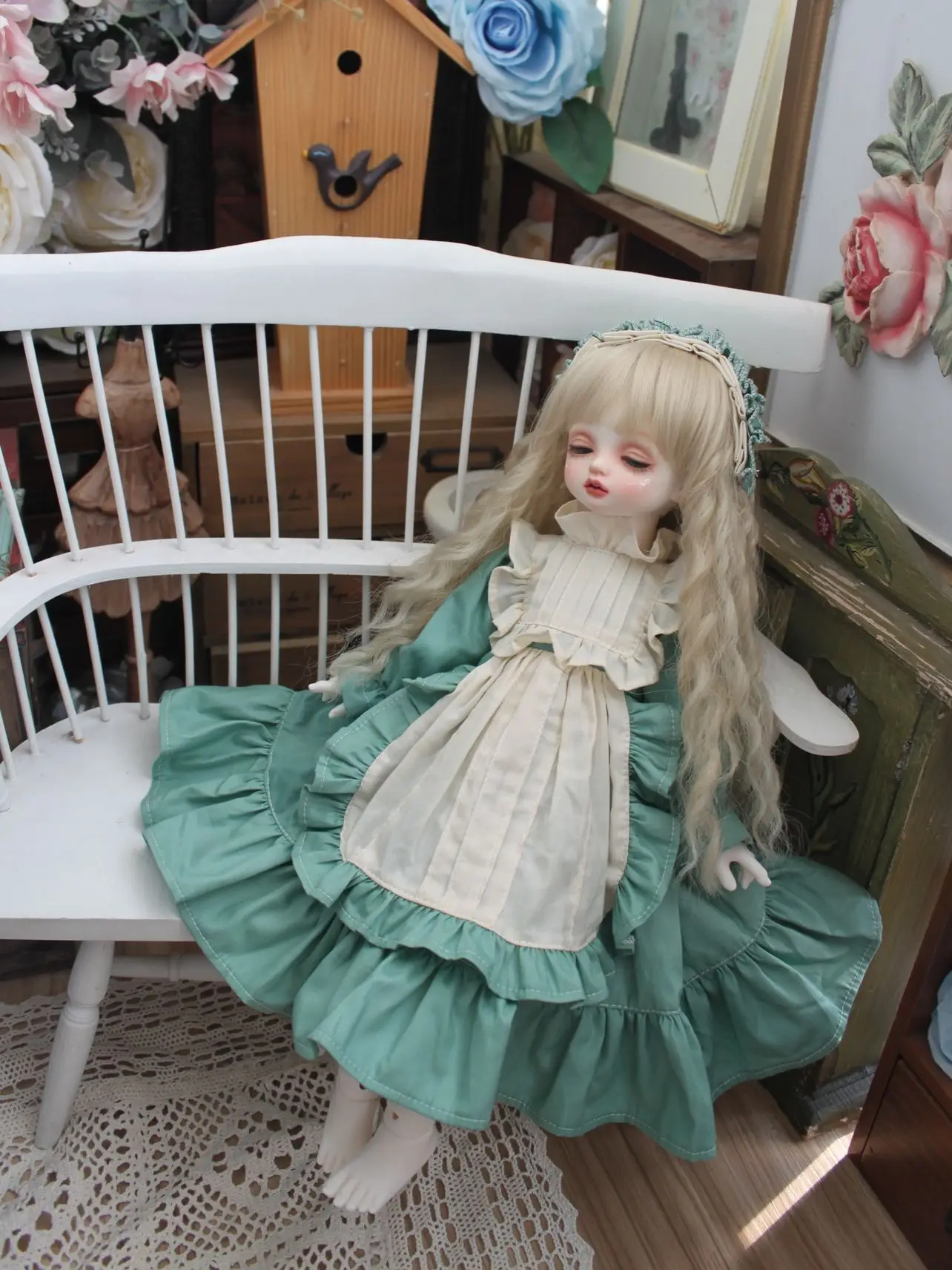 

1/6 1/4 1/3 BJD dress + hair Clips doll retro dress cute fake two for 1/3 1/4 1/6 BJD SD DD 1/6 Blyth doll accessories