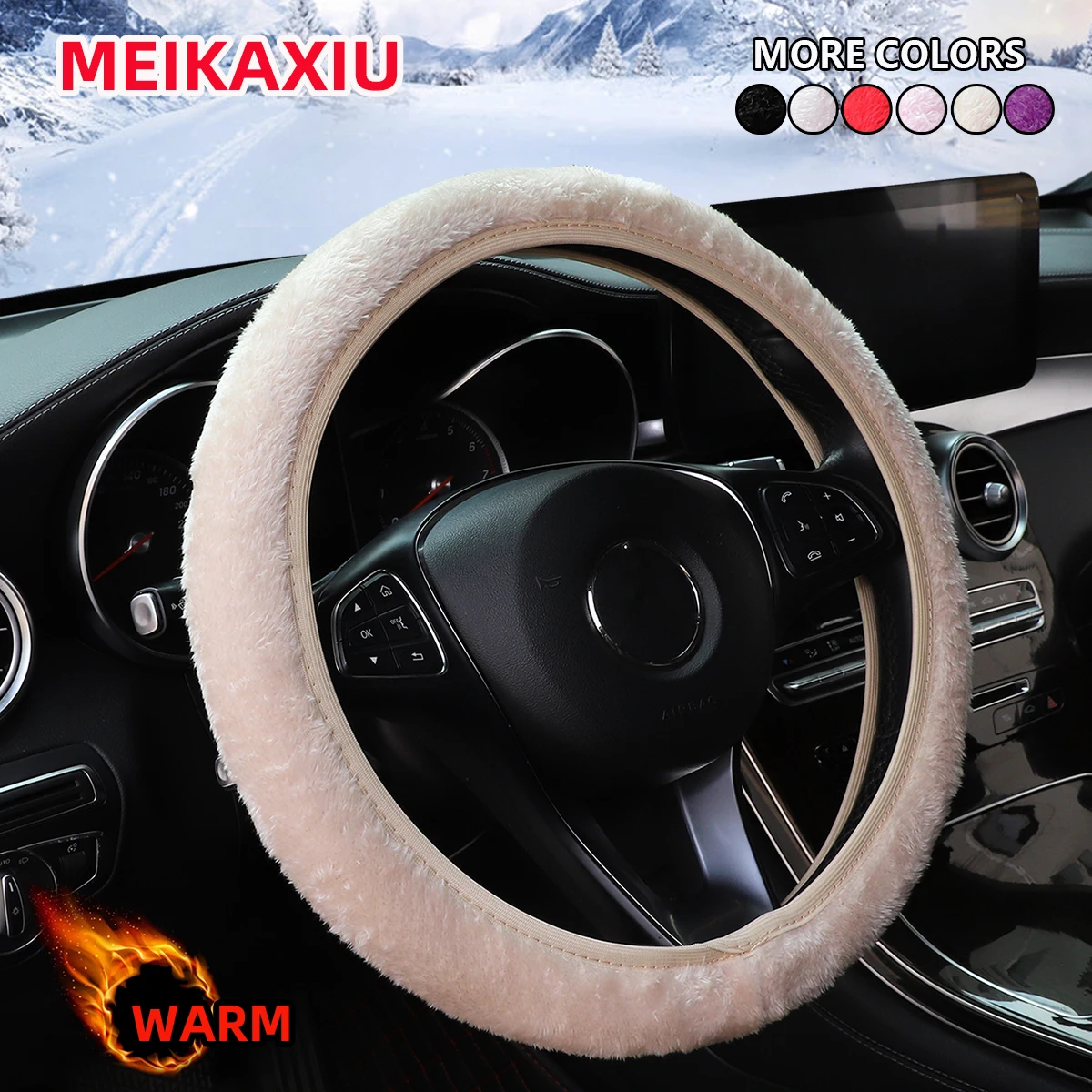 1 Winter-Kurzplüsch-Komfort-Handwärmer für das Auto, ohne Innenring, Lenkradbezug, passend für 15-Zoll-Lenkräder, schwarze Automobilzubehörteile – Detail 6