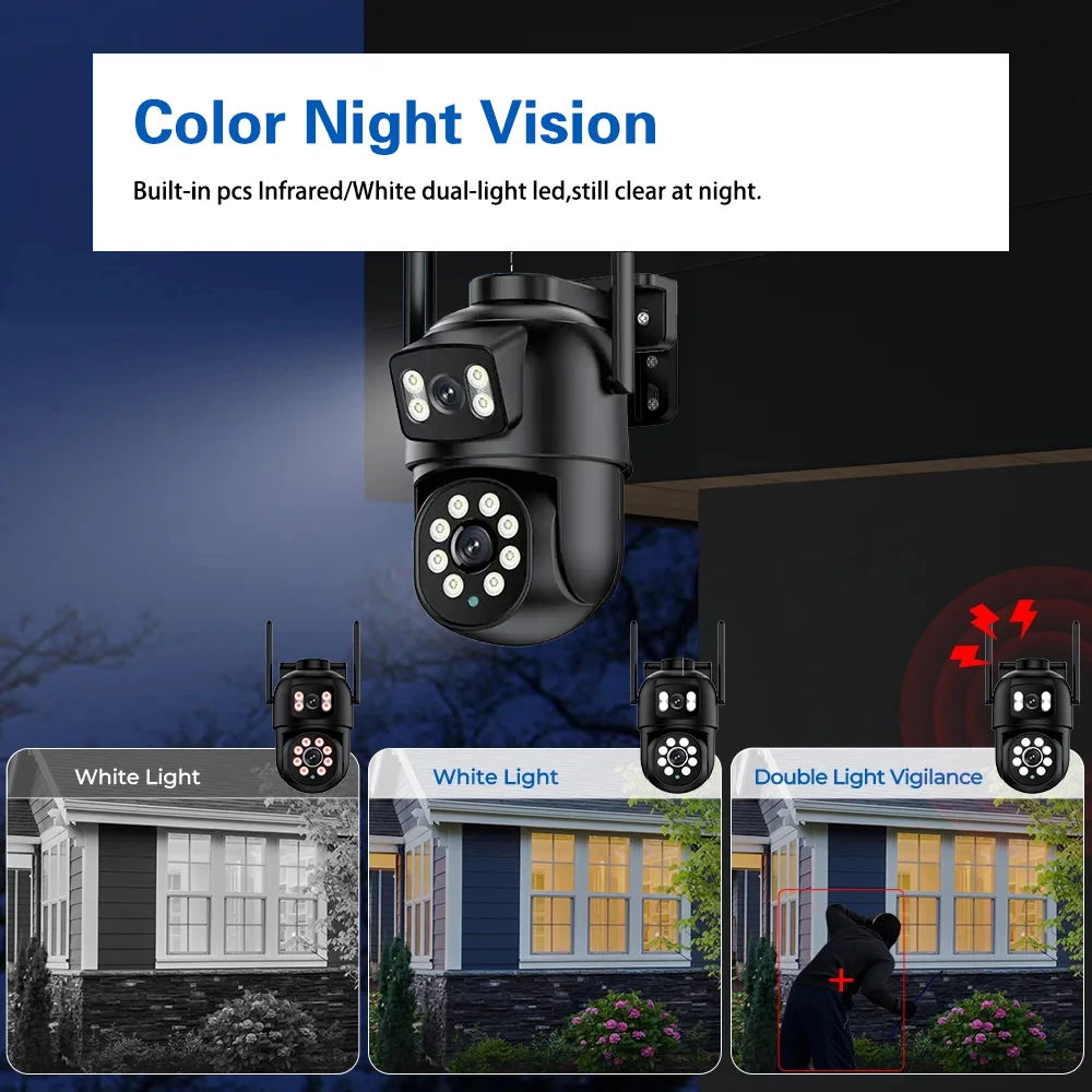 10채널 4K 보안 듀얼 렌즈 WIFI PTZ 카메라 시스템 8MP POE NVR 실외 컬러 야간 투시 카메라 비디오 감시 세트 XMeye 앱
