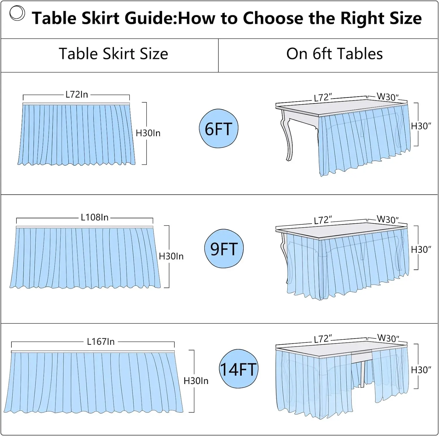 Description Picture 2 of item6FT /9FT Tulle Table Skirt ,Rectangle Round Tutu Table Skirt Cloth for Wedding Birthday Party Baby Shower Graduation Dessert