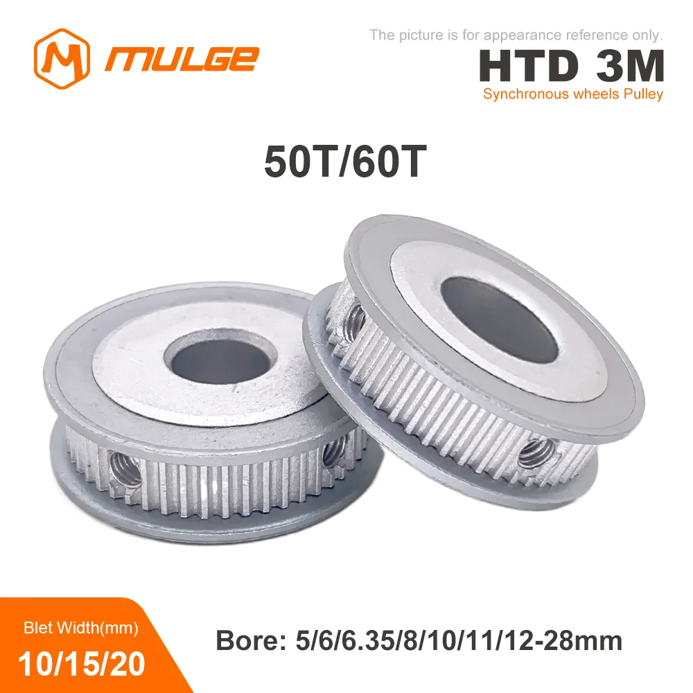 

HTD 3M Number Teeth 50T/60Tooth Timing Pulley Bore 5/6/6.35/8/10/12-28mm For Belt Width: 10mm/15mm /20mm 3D printer