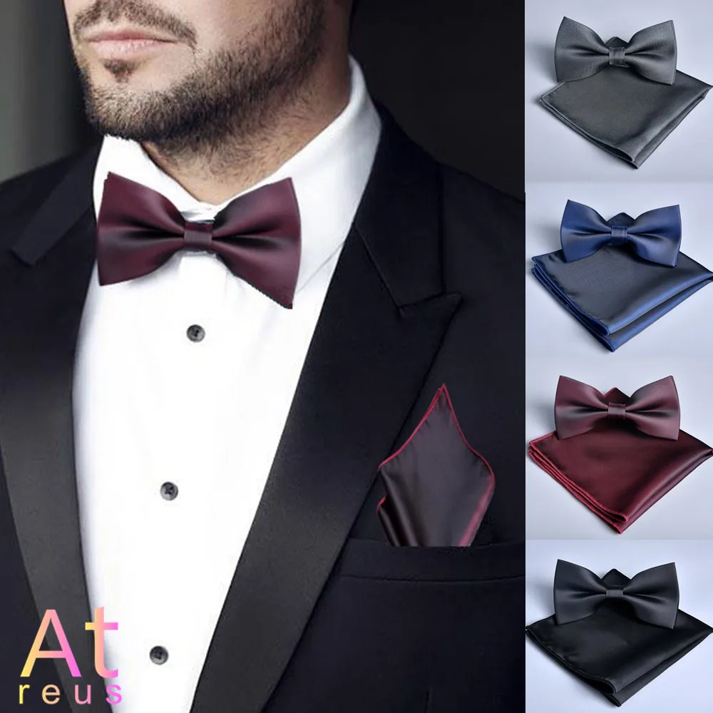 

Implicit Luxury Matte Polyester Rayon Bow tie Set For Men Father's Day Gift Wedding Party Groom Bowtie Handkerchief High Quality