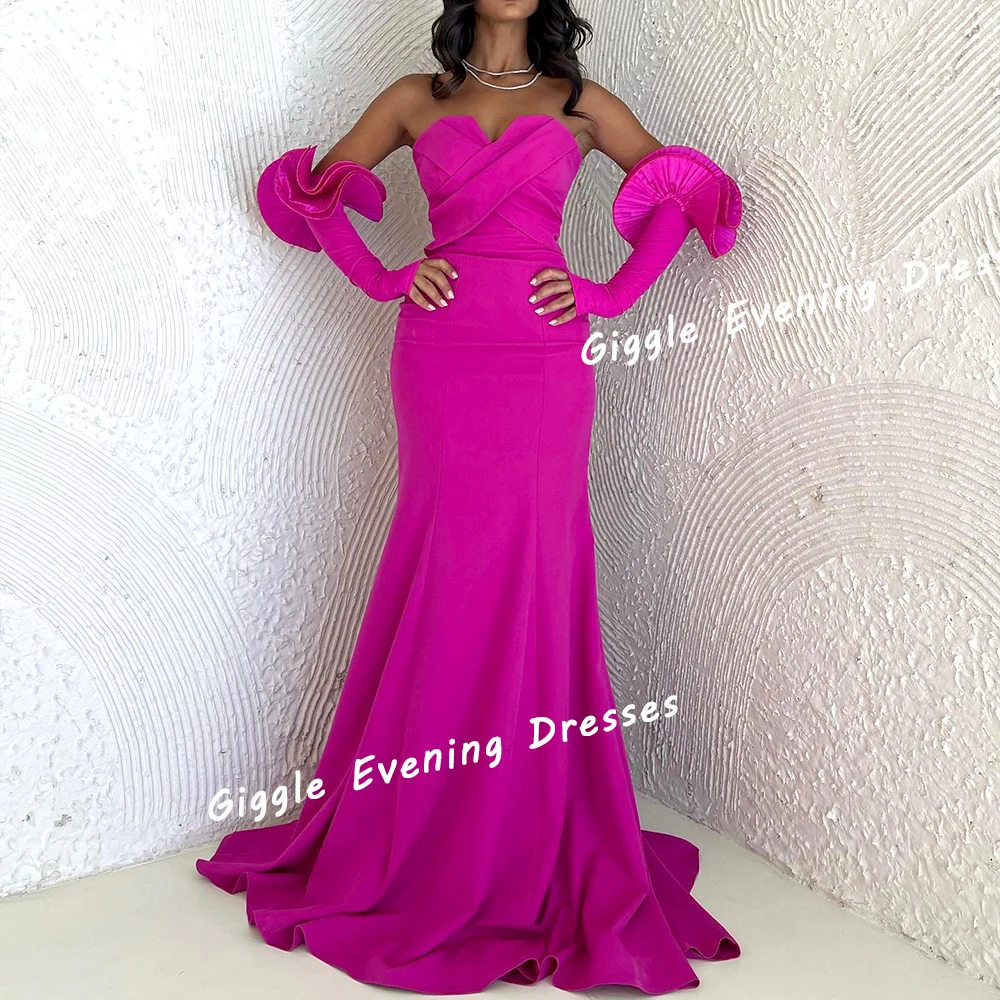 

Женское вечернее платье Giggle, элегантное приталенное платье до пола из крепа, без бретелек, с рюшами, для выпускного вечера, в стиле Саудовской Аравии, 2024