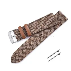Vintage Tweed Canvas & Genuine Leather Quick Release Watch Strap - 22mm (Khaki)