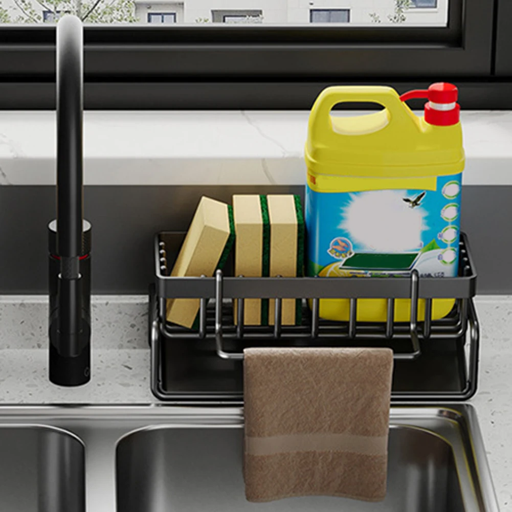 Multifunctional Over The Sink Shelf Space Saver Rustproof Sink Basket Dish Sponge Organizer Sink Storage Countertop Organization