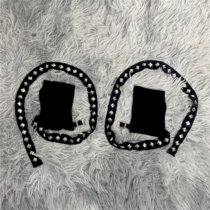 Women Punk Mittens Rivet Ribbons Streetwear Sleeves Half Finger Sleeve for Cycling and Music Festivals 1pair fingerless gloves arm sleeves